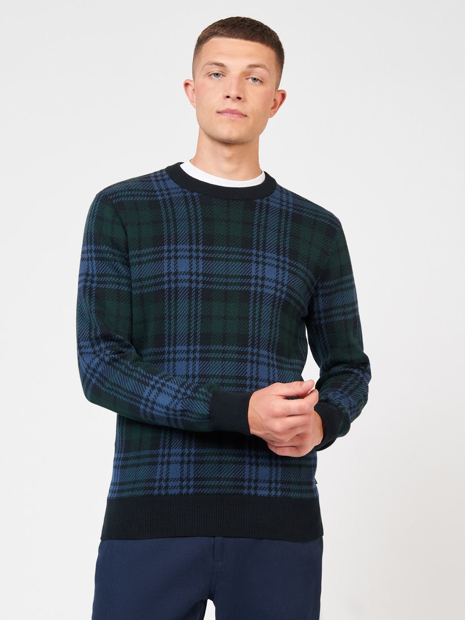 Knitwear Ben Sherman Blackwatch Check Crewneck Noir | ODG-22210651